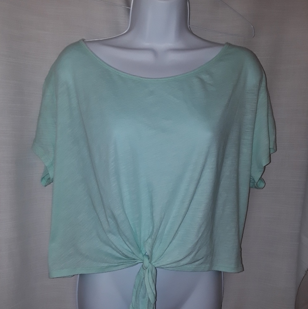 VS Mint GREEN lace crop top tie UP Burnout tee